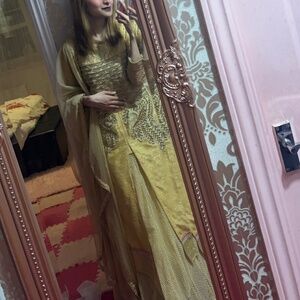 beige & golden lehenga